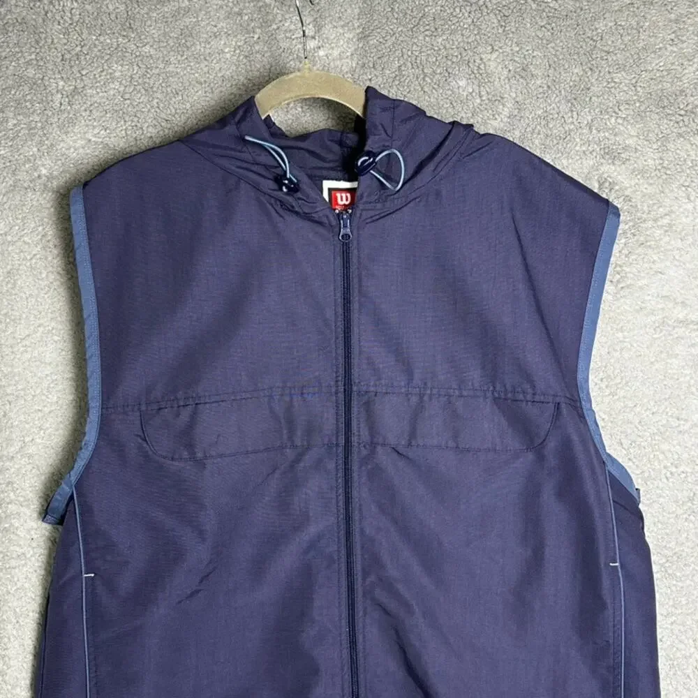 Wilson Men's Large Blue Vest Full Zip Hooded Tennis Golf Outdoor Activewear EUC